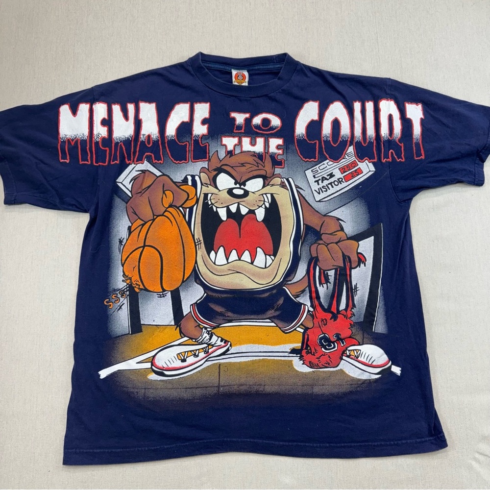 VTG 90s Looney Tunes Freeze Taz Tasmanian Devil Menace To The Court Shirt Men XL